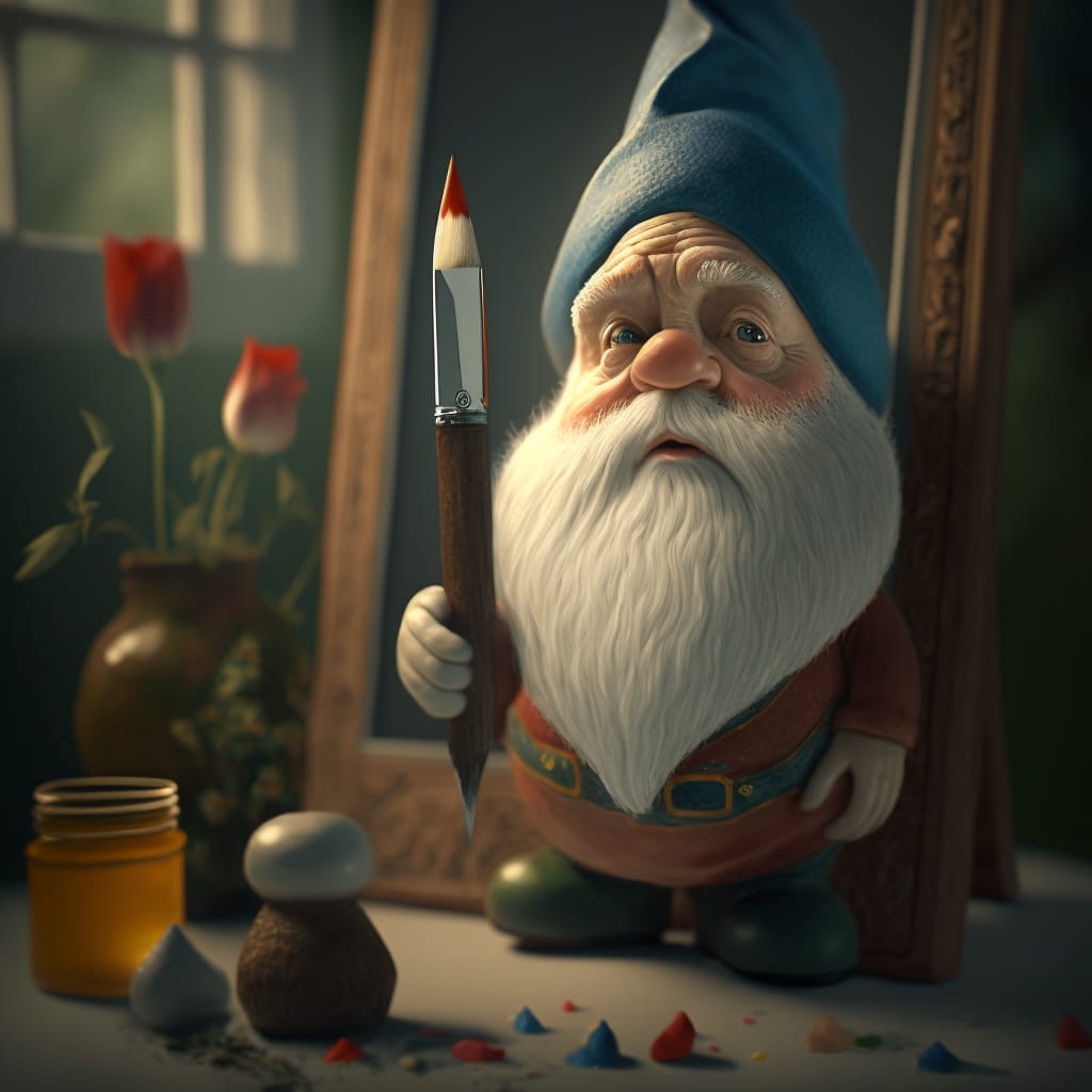 Sad gnome is painting